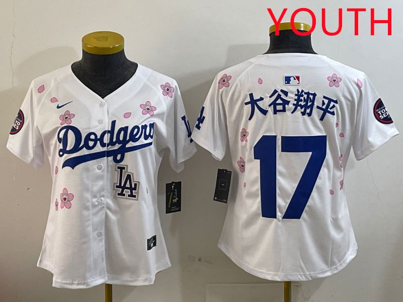 Youth Los Angeles Dodgers 17 Ohtani White Sakura Edition 2025 Nike MLB Jersey style 17